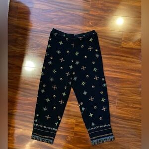 Vintage Softwear By Mark Singer Black pull on Pants with boho Colorful design  L